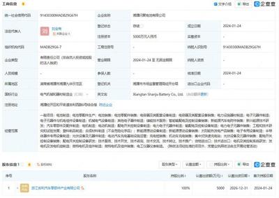 吉利在湘潭成立电池公司 含半导体器件专用设备制造业务